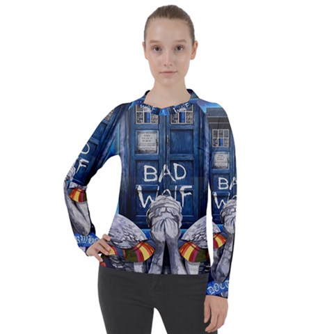 Doctor Who Adventure Bad Wolf Tardis Women s Pique Long Sleeve T-shirt by Cendanart