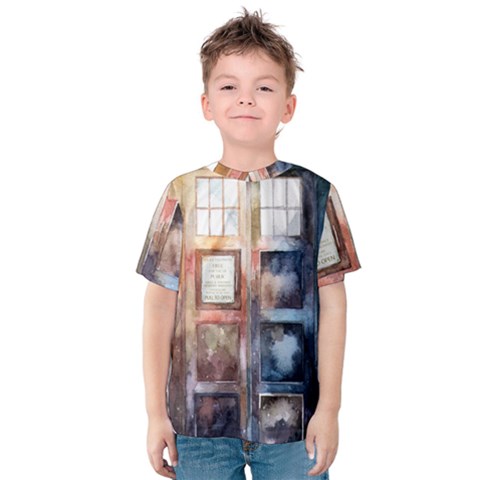 Tardis Doctor Who Kids  Cotton T-shirt by Cendanart