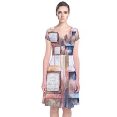 Tardis Doctor Who Short Sleeve Front Wrap Dress by Cendanart