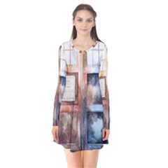 Tardis Doctor Who Long Sleeve V-neck Flare Dress by Cendanart