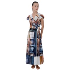 Tardis Doctor Who Flutter Sleeve Maxi Dress by Cendanart