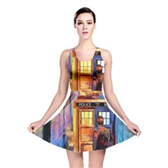 Tardis Doctor Who Paint Painting Reversible Skater Dress by Cendanart