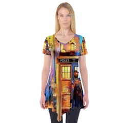 Tardis Doctor Who Paint Painting Short Sleeve Tunic  by Cendanart