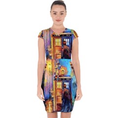 Tardis Doctor Who Paint Painting Capsleeve Drawstring Dress  by Cendanart