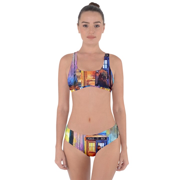 Tardis Doctor Who Paint Painting Criss Cross Bikini Set