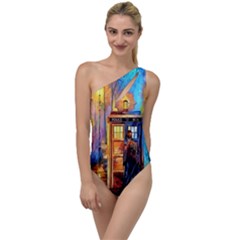 Tardis Doctor Who Paint Painting To One Side Swimsuit by Cendanart