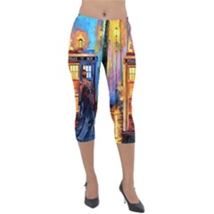 Tardis Doctor Who Paint Painting Lightweight Velour Capri Leggings  by Cendanart