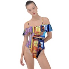 Tardis Doctor Who Paint Painting Frill Detail One Piece Swimsuit by Cendanart