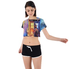 Tardis Doctor Who Paint Painting Tie Back Short Sleeve Crop T-shirt by Cendanart