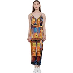 Tardis Doctor Who Paint Painting V-neck Camisole Jumpsuit by Cendanart