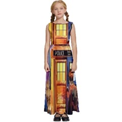 Tardis Doctor Who Paint Painting Kids  Satin Sleeveless Maxi Dress by Cendanart