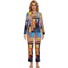 Tardis Doctor Who Paint Painting Womens  Long Sleeve Lightweight Pajamas Set by Cendanart