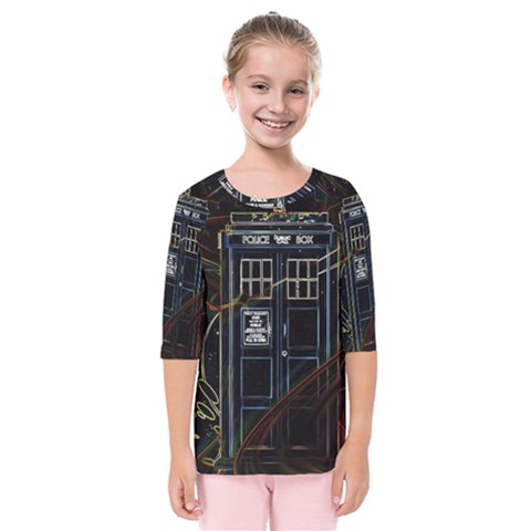 Tardis Doctor Who Magic Travel Macine Fantasy Kids  Quarter Sleeve Raglan T-shirt by Cendanart