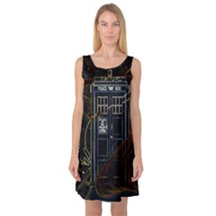 Tardis Doctor Who Magic Travel Macine Fantasy Sleeveless Satin Nightdress by Cendanart