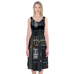 Tardis Doctor Who Magic Travel Macine Fantasy Midi Sleeveless Dress by Cendanart