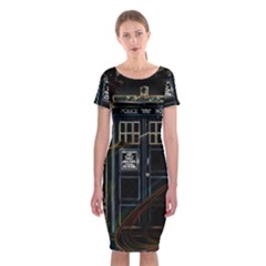 Tardis Doctor Who Magic Travel Macine Fantasy Classic Short Sleeve Midi Dress by Cendanart