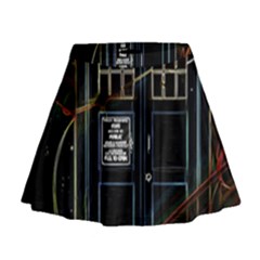 Tardis Doctor Who Magic Travel Macine Fantasy Mini Flare Skirt by Cendanart