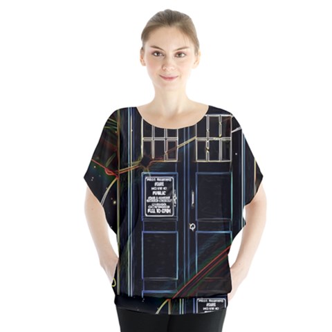 Tardis Doctor Who Magic Travel Macine Fantasy Batwing Chiffon Blouse by Cendanart