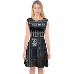 Tardis Doctor Who Magic Travel Macine Fantasy Capsleeve Midi Dress by Cendanart