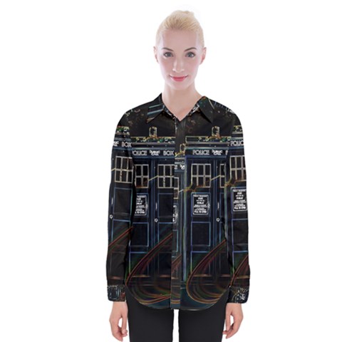 Tardis Doctor Who Magic Travel Macine Fantasy Womens Long Sleeve Shirt by Cendanart