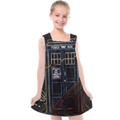 Tardis Doctor Who Magic Travel Macine Fantasy Kids  Cross Back Dress by Cendanart