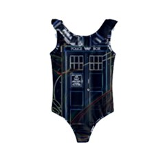 Tardis Doctor Who Magic Travel Macine Fantasy Kids  Frill Swimsuit by Cendanart