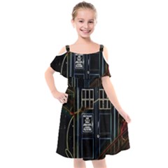 Tardis Doctor Who Magic Travel Macine Fantasy Kids  Cut Out Shoulders Chiffon Dress by Cendanart