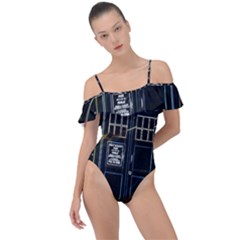 Tardis Doctor Who Magic Travel Macine Fantasy Frill Detail One Piece Swimsuit by Cendanart