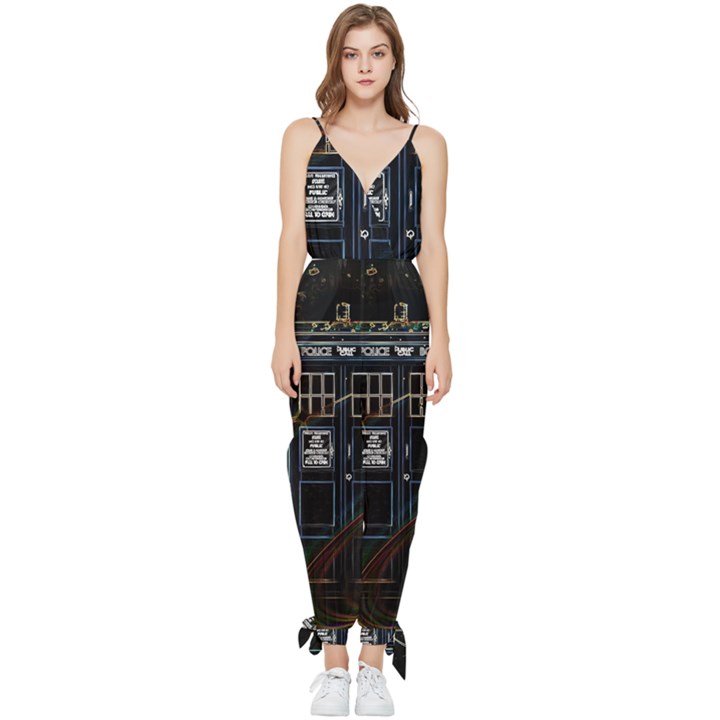 Tardis Doctor Who Magic Travel Macine Fantasy Sleeveless Tie Ankle Chiffon Jumpsuit