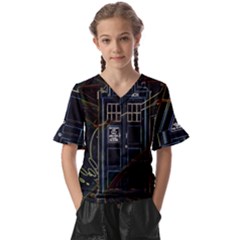 Tardis Doctor Who Magic Travel Macine Fantasy Kids  V-neck Horn Sleeve Blouse by Cendanart