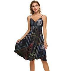 Tardis Doctor Who Magic Travel Macine Fantasy Sleeveless Tie Front Chiffon Dress by Cendanart