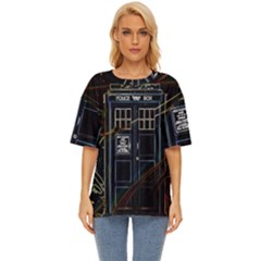 Tardis Doctor Who Magic Travel Macine Fantasy Oversized Basic T-shirt by Cendanart