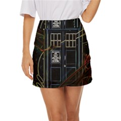 Tardis Doctor Who Magic Travel Macine Fantasy Mini Front Wrap Skirt by Cendanart