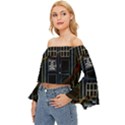 Tardis Doctor Who Magic Travel Macine Fantasy Off Shoulder Flutter Bell Sleeve Top View2