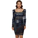 Tardis Doctor Who Magic Travel Macine Fantasy Women Long Sleeve Ruched Stretch Jersey Dress View1