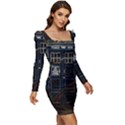 Tardis Doctor Who Magic Travel Macine Fantasy Women Long Sleeve Ruched Stretch Jersey Dress View2