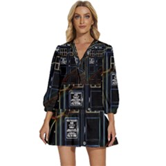 Tardis Doctor Who Magic Travel Macine Fantasy V-neck Placket Mini Dress by Cendanart