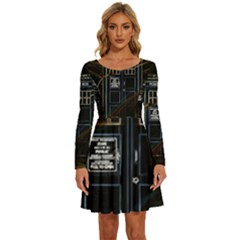 Tardis Doctor Who Magic Travel Macine Fantasy Long Sleeve Wide Neck Velvet Dress by Cendanart