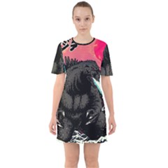 Godzilla Vintage Wave Sixties Short Sleeve Mini Dress by Cendanart