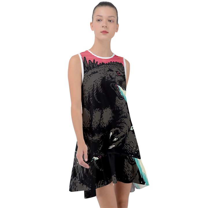 Godzilla Vintage Wave Frill Swing Dress