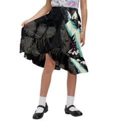 Godzilla Vintage Wave Kids  Ruffle Flared Wrap Midi Skirt by Cendanart