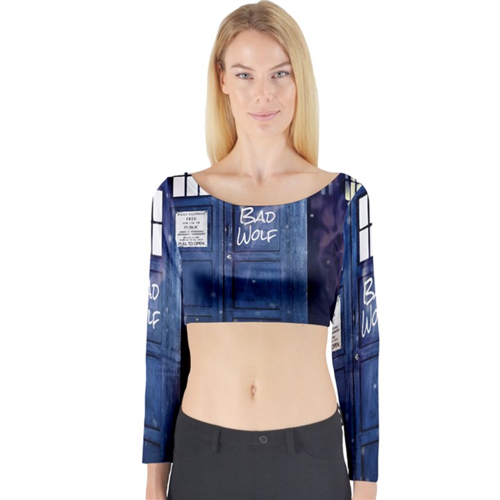 Bad Wolf Tardis Doctor Who Long Sleeve Crop Top