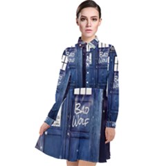 Bad Wolf Tardis Doctor Who Long Sleeve Chiffon Shirt Dress by Cendanart