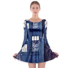 Bad Wolf Tardis Doctor Who Long Sleeve Skater Dress by Cendanart