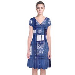 Bad Wolf Tardis Doctor Who Short Sleeve Front Wrap Dress by Cendanart