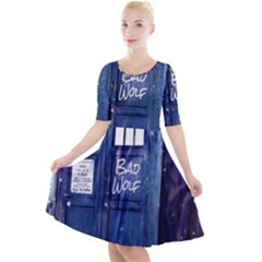 Bad Wolf Tardis Doctor Who Quarter Sleeve A-line Dress by Cendanart