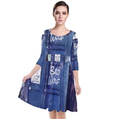 Bad Wolf Tardis Doctor Who Quarter Sleeve Waist Band Dress by Cendanart