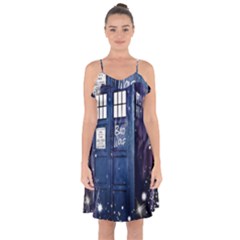 Bad Wolf Tardis Doctor Who Ruffle Detail Chiffon Dress by Cendanart