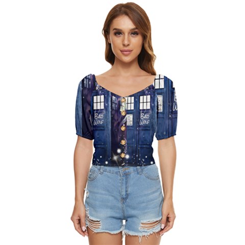 Bad Wolf Tardis Doctor Who Button Up Blouse by Cendanart