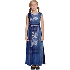 Bad Wolf Tardis Doctor Who Kids  Satin Sleeveless Maxi Dress by Cendanart